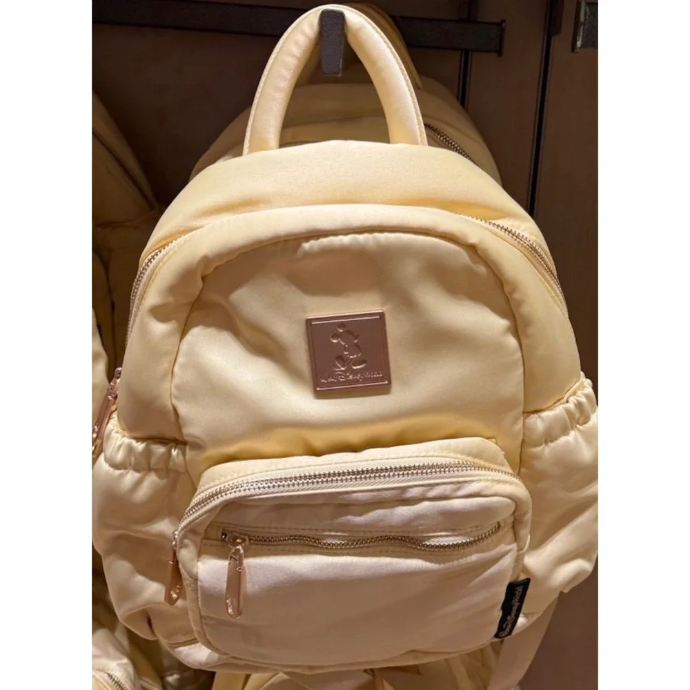 2026 Disney Parks Yellow Backpack Bag Purse WDW Satin Material Holds Mickey Ears